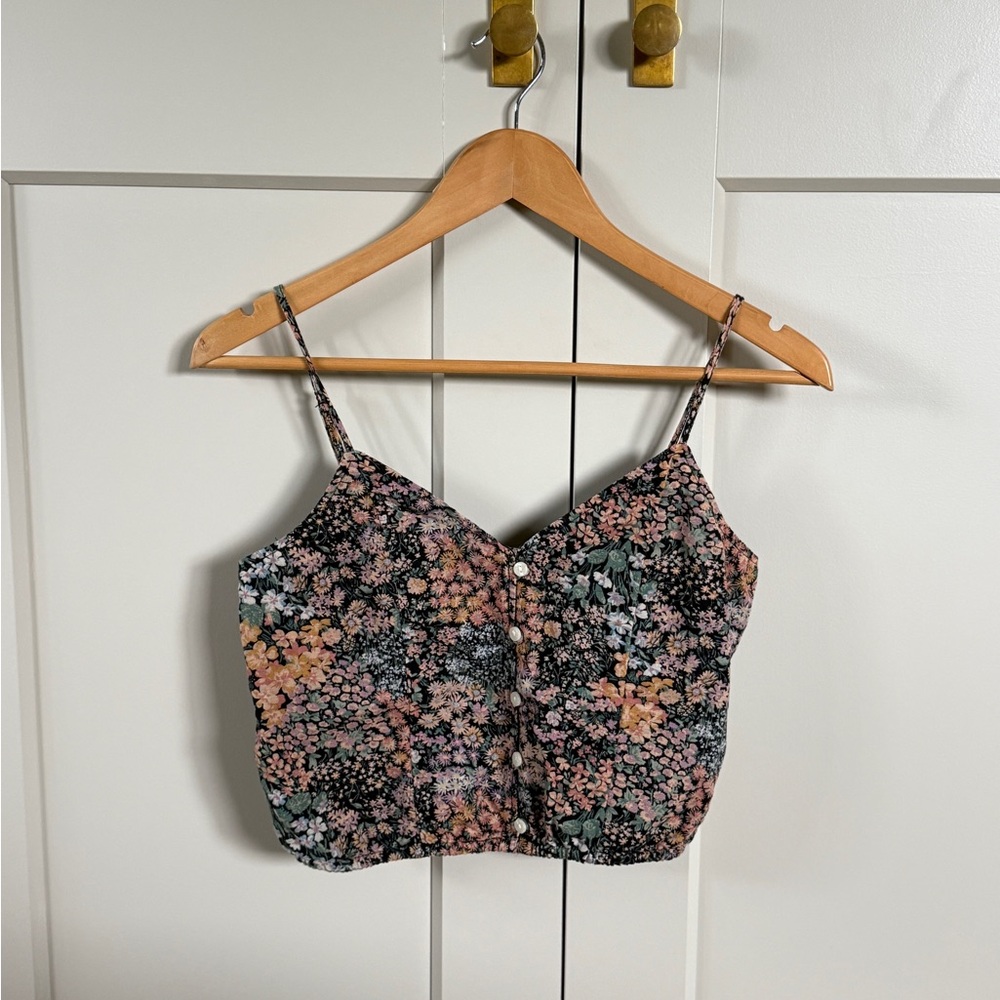 American Eagle Outfitters floral cotton linen Buttoned Crop Camisole